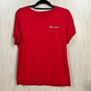 Champion Authentic Athleticwear Women's Red Tee 100% Cotton Classic Logo Size L
